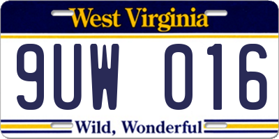 WV license plate 9UW016