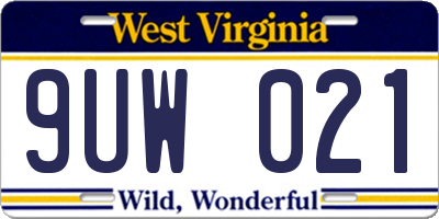 WV license plate 9UW021