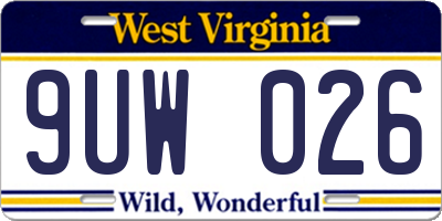 WV license plate 9UW026