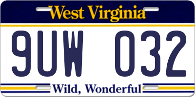 WV license plate 9UW032