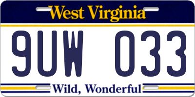WV license plate 9UW033