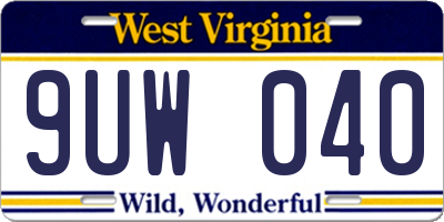 WV license plate 9UW040