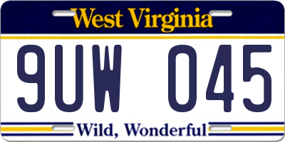 WV license plate 9UW045