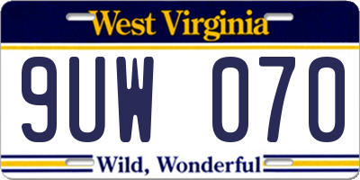 WV license plate 9UW070