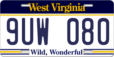 WV license plate 9UW080