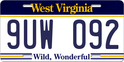 WV license plate 9UW092
