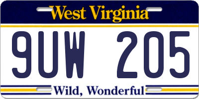 WV license plate 9UW205