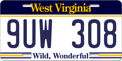 WV license plate 9UW308