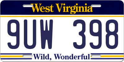 WV license plate 9UW398