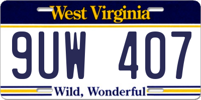 WV license plate 9UW407