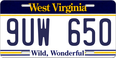 WV license plate 9UW650