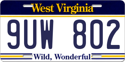 WV license plate 9UW802