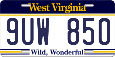 WV license plate 9UW850