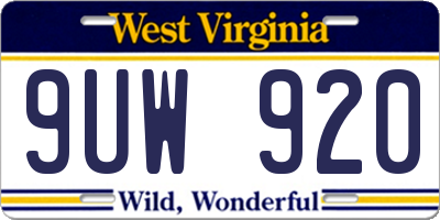 WV license plate 9UW920