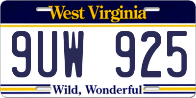 WV license plate 9UW925