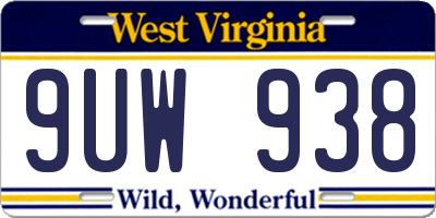 WV license plate 9UW938
