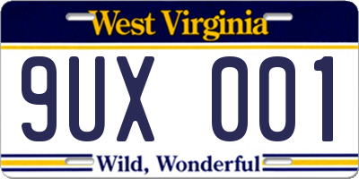 WV license plate 9UX001