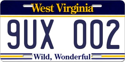 WV license plate 9UX002