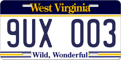 WV license plate 9UX003