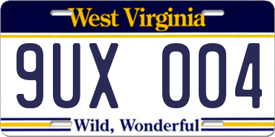 WV license plate 9UX004