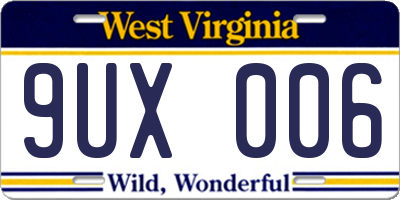 WV license plate 9UX006