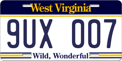 WV license plate 9UX007