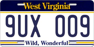 WV license plate 9UX009