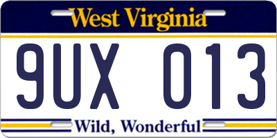 WV license plate 9UX013