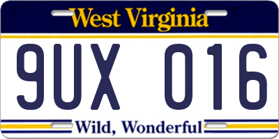 WV license plate 9UX016