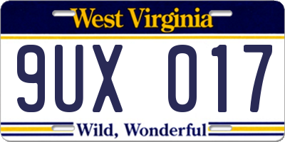 WV license plate 9UX017