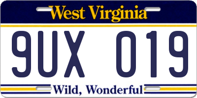 WV license plate 9UX019