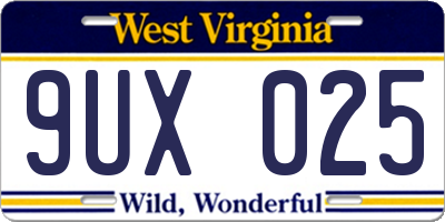 WV license plate 9UX025