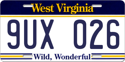 WV license plate 9UX026