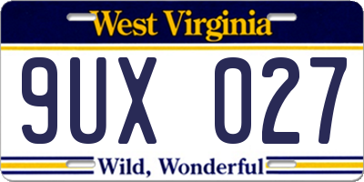 WV license plate 9UX027