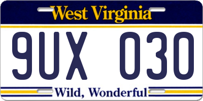 WV license plate 9UX030