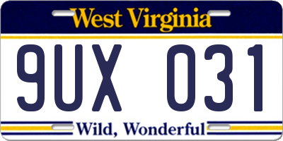 WV license plate 9UX031