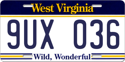 WV license plate 9UX036