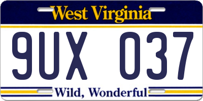 WV license plate 9UX037