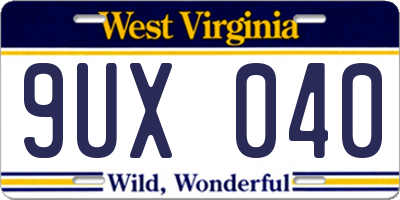 WV license plate 9UX040