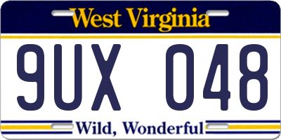 WV license plate 9UX048