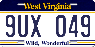 WV license plate 9UX049