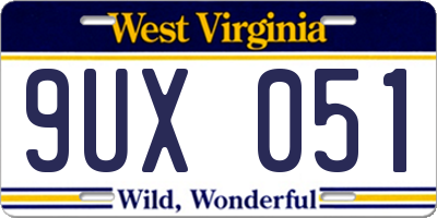 WV license plate 9UX051