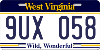 WV license plate 9UX058