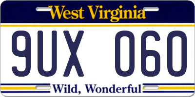 WV license plate 9UX060