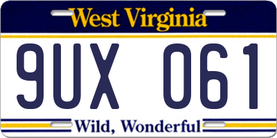 WV license plate 9UX061