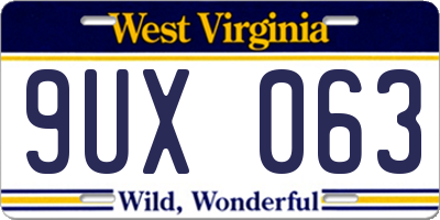 WV license plate 9UX063