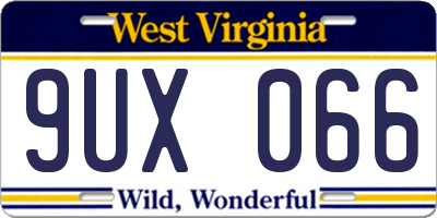 WV license plate 9UX066