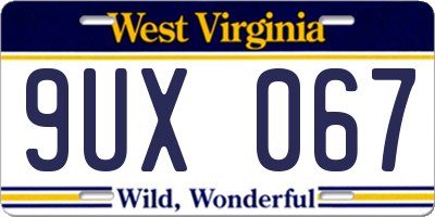 WV license plate 9UX067