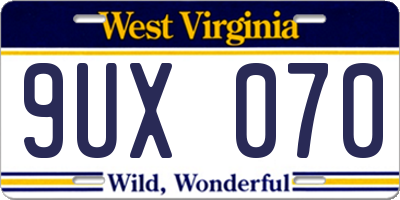 WV license plate 9UX070
