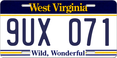 WV license plate 9UX071